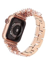 Falandi Correa de acero inoxidable compatible con Apple Watch Band 1.575 in Series 4, lujosa pulsera de repuesto con diamantes brillantes para mujeres y niñas iWatch 1.496 in 1.654 in 1.732 in Series 3 2  1