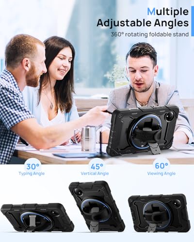 Gerutek Anti-Drop Case for Xiaomi Redmi Pad SE 2024 (8.7 Inch), Rugged Case with 360° Rotating Stand, Hand/Shoulder Strap, Pencil Holder, Rugged Case for Redmi Pad SE 8.7" 2024, Black