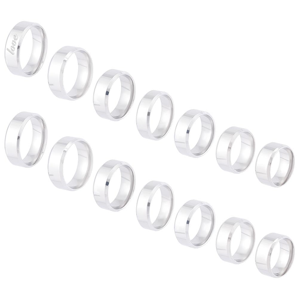 UNICRAFTALE about 14Pcs Blank Finger Ring Stainless Steel Plain Matte Band Ring 7 Sizes Laser Inscription Metal Wedding Classical Ring for Bracelets Necklaces Jewerly Making