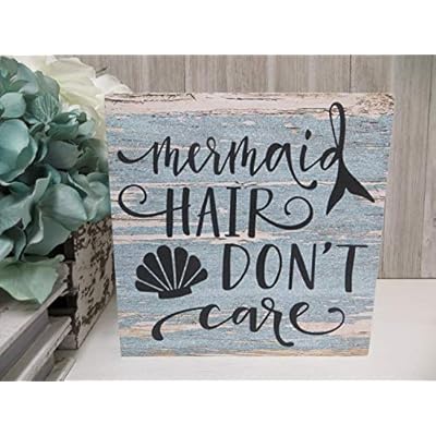 Lplpol Beach Sign, Mermaid Hair Don't Care Wooden Sign, Beach House Decor, Humorous Beach Sign, Mermaid Wood Sign, 6x6… 51nQzCE1SML