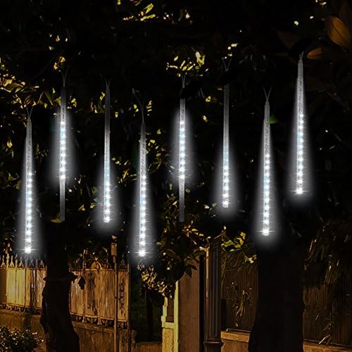 Topist Falling Rain Christmas Lights, Waterproof LED Meteor Shower Lights with 30cm 8 Tube 144 LEDs, Icicle Snow Fall String Cascading Lights for Party, Holiday, Xmas Tree, Garden Decoration (White)