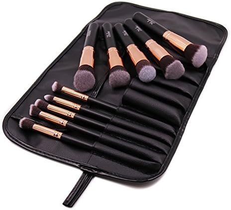 ILOBE 10-Piece Synthetic Hair Rose Golden Kabuki Makeup Brush Set with Blender Sponge Puff, Leather Bag, ILOBE Card and Paper Box