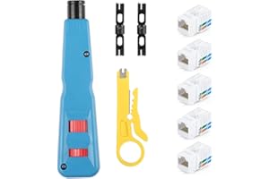 Solsop Punch Down Tool with 110 and Krone Blade, 5-Pack RJ45 Cat6 Keystone Jack, Mini Wire Stripper Tool