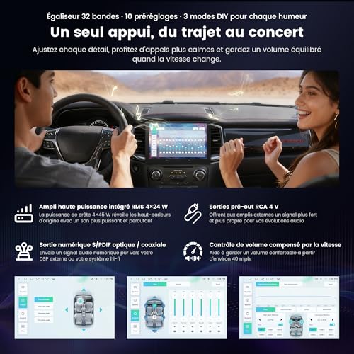 ATOTOOUT Car Radio 2 DIN 10.1 Inches, QLED Touch Screen 4GB+64GB, Wireless CarPlay, Android Auto, Android with 4G/Wi-FI/BT/USB, DSP, GPS and Parkmonitor, LRV, HDMI-EIN-/Ausgang, FM/RDS