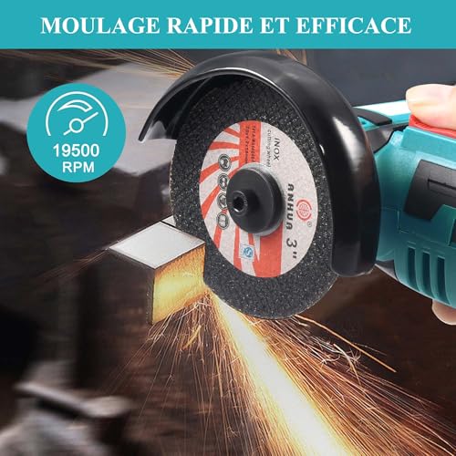 Mini Cordless Angle Grinder 12V 76mm Brushless Motor 19500rpm with 2 x 1500mAh Batteries & 8 Discs Electric Cutting Tool for Metal, Wood, Tile and PVC
