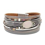 Grey Leather Wrap Bracelet - Pearl and Colorful Beads Cuff Bracelet- Charm Bangle Jewelry for Women,Wife Mother's Day Present- with Magnetic Buckle and Gift Box By Jenia
