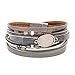 Grey Leather Wrap Bracelet - Pearl and Colorful Beads Cuff Bracelet- Charm Bangle Jewelry for Women,Wife Mother's Day Present- with Magnetic Buckle and Gift Box By Jenia