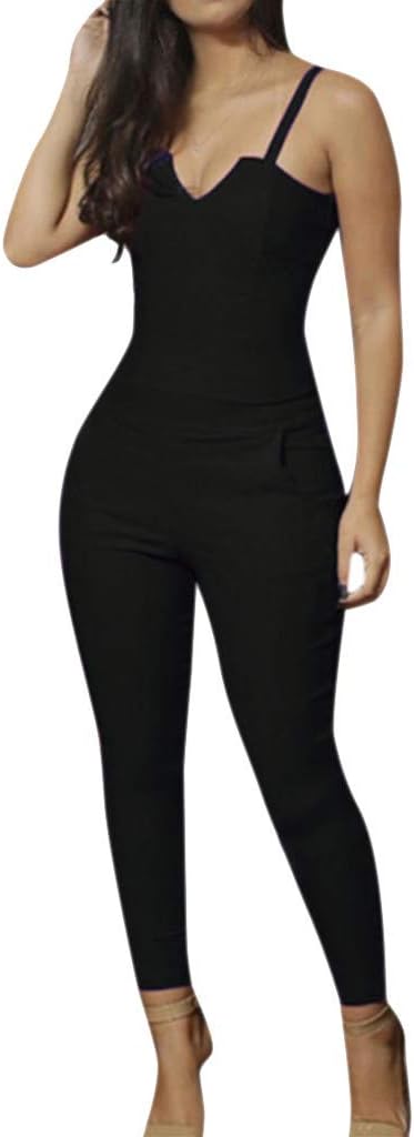 Sonojie Women's Tight Fit Slim Ladies Casual V-Neck Sleeveless Jumpsuit Ankle Length Playsuit Waistcoat Long Summer Romper