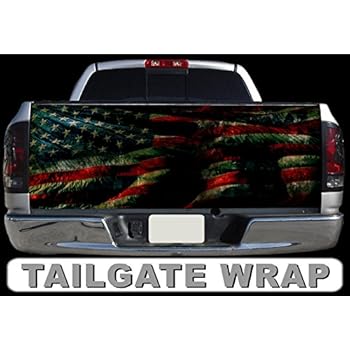 SF T191 Distressed American Flag Tailgate WRAP Vinyl Graphic Decal Sticker F150 F250 F350 Ram Silverado Sierra Tundra Ranger Frontier Titan Tacoma 1500 2500 3500 Bed Cover Tint Image