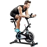 ANCHEER Indoor Cycling Bike, Belt Smooth Quiet Drive Indoor Exercise Bike with Adjustable Seat & Handlebars & Base for Indoor/Garden/Workout Cardio (Black)