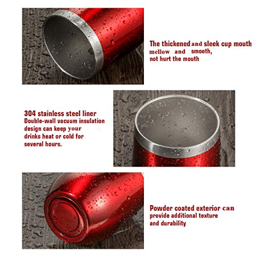 Fungun 12 oz Stemless Wine Tumbler, Stainless Steel Wine Glass, Insulated Tumbler with Lids for Wine, Coffee, Drinks, Cocktails, 2 Sets Including 2 Pieces Straws and Brush (Red) - Thumbnail 4