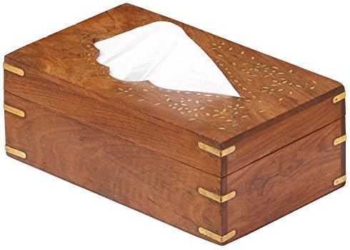 Valentine Day Special Gift, Wooden Tissue Box Cover With Brass Inlay, Wooden Tissue Box Holder, Rectangular Tissue Paper Box, Napkin Holder,Use For Home Office Car,Brown Color Size 10 X 6 inc