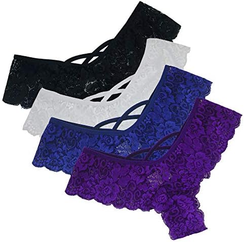 Lingerie Set for Women, Lace Thongs Bikini Panty Sexy Teddy Lingerie G-String Underwear 4 Pack Underpants