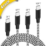 USB C Cable,4 Pack[3FT,6FT,6FT,10FT] USB C to USB A Charger Cords, Nylon Braided Fast Charging&SYNC Cord for Type-c Smartphones,notebooks and Tablet Such as Huawei Mate 9 and More(Black & White)