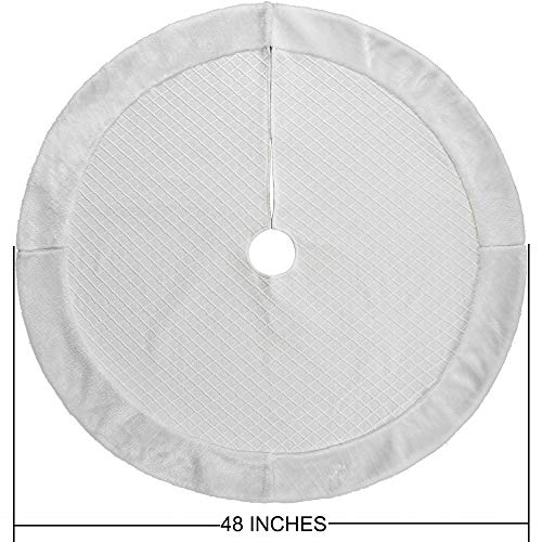 GMOEGEFT 48 Inches Christmas Tree Skirt, Snowy White Textured Mat with Faux Fur Edge, Xmas Tree Holiday Decoration