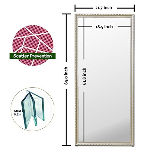 Full Length Leaning Floor Mirror, Wood Finished Frame Oversized Rectangle Dressing Mirror (Large