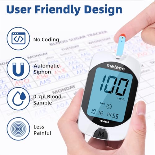 Metene TD-4116 Blood Glucose Test Strips, 200 Count, No Monitor | 200 Test Strips for Metene TD-4116 & S Meters Only, Diabetes Testing Kit Refill for Home Monitoring