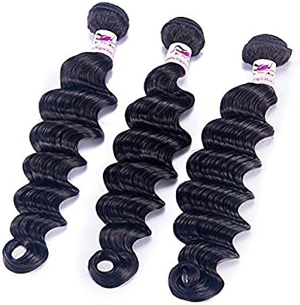 Brazilian Hair 10A Unprocessed Virgin Human Hair Extensions 3 Bundles Loose Deep Wave Bundles Natural Color (18 20 22 inches)