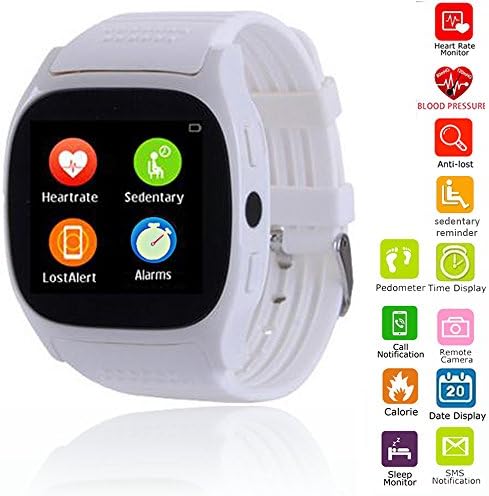 Wrist Smart Watch Bluetooth Screen Touch Smartwatch Phone Mate with Heart Rate Monitor Blood Pressure For Android IOS Smartphones for Women Men Boys Girls (White)