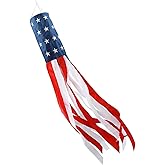 American Flag Windsock, 4th Of July Decorations, Embroidered Stars - Fade Resistant Patriotic Wind Socks Decorations (Red, 40 inch)