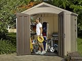 Keter Factor 8 x 6 ft Outdoor Storage Shed Beige Brown Wood Effect Double Doors view 10