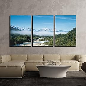 3 Piece Canvas Wall Art - Beautiful Mountain Landscape - Modern Home Art Stretched and Framed Ready to Hang - 16"x24"x3 Panels