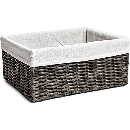 Set of 4 Wicker Storage Baskets with Liners for Shelves, Decorative