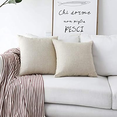 Home Brilliant 2 Pack Burlap Decorative Pillow Covers Lined Linen Cushion Sham for Living Room, 18x18 inches, Light Linen