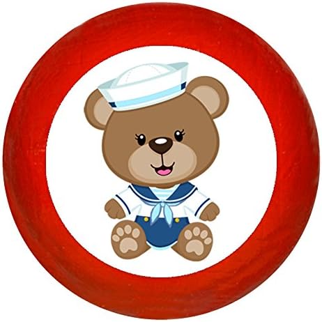 Furniture knob/Furniture knob Light Blue Dark Blue Blue Solid Beech Wood Set Boys Nursery Bear Sitting Sailor Maritime/