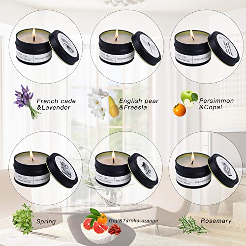 (6 Packs) Scented Candles Set Soy Candles Gifts for Women - (English Pear & Freesia, French Cade & Lavender, Rosemary & Spring), Aromatherapy Candles for Relaxation, 100% Pure Natural Soybean Wax