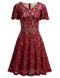 Mismay - Vestido de mujer de manga corta, estilo vintage, de encaje completo