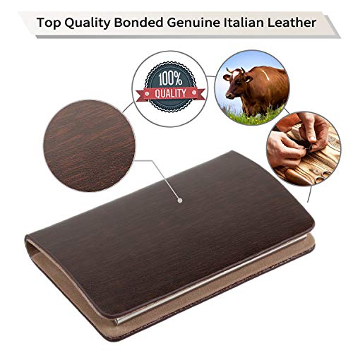 SOLEADER Slim Business Name Card Case for Men, Brown Genuine Leather Business Card Holder - with Gift Box - Gifts for Men (Brown-No Engravement)