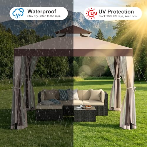 PHONDIKO 10x10 Outdoor Gazebo Canopy Tent with Mosquito Netting, Red, Double Roof Design image 17