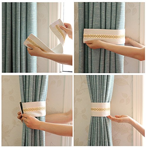 jannyshop 2PCS Modern Minimalist Window Curtain Hook Loop Fastener Lace Cloth Fabric Tie Straps Curtain Hold Backs Tiebacks Straps Beige - Thumbnail 2