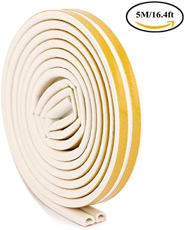 Easonove Anti-collision Self-adhesive EPDM Doors and Windows Draught Excluder Foam Seal Strip Soundproofing Weatherstrip waterproof Seal,5 Meters (D WHITE)