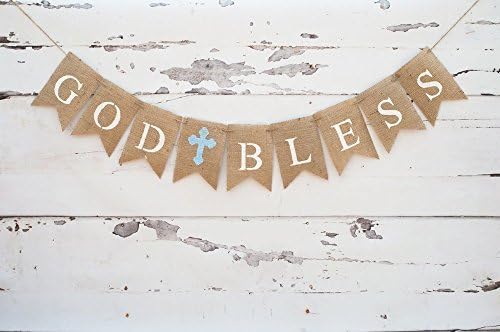 God Bless Banner Baptism Burlap (46 inches long!) First Holy Communion Sign, Christening Garland, Confirmation Decor, Communion Party Banner, Baptism God Bless Banner Blue