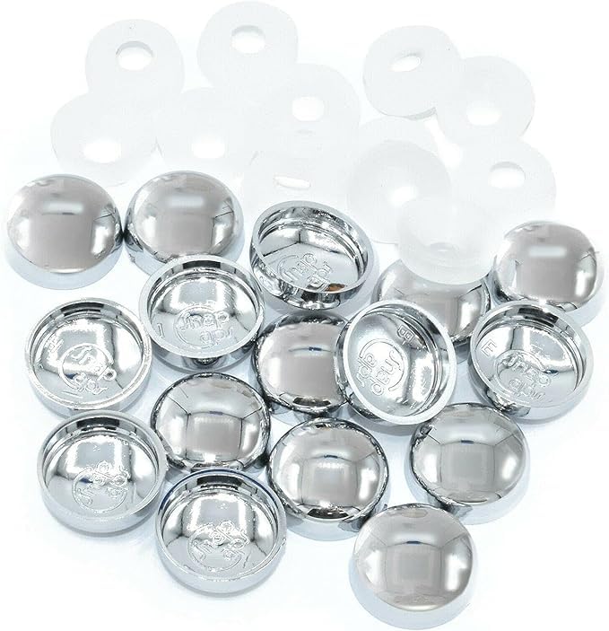 Chrome Dome Screw Cover Caps for No.6–8 Gauge Screws Pack of 200 | Clip-On Decorative Chrome Effect Plastic Caps with Collars for Mirror Screws | 15mm Diameter