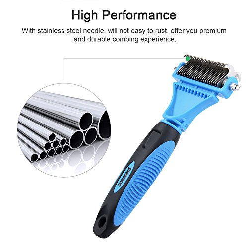 Petacc Useful Pet Dematting Comb Multi-functional Pet Grooming Brush Practical Pet Grooming Tool with 2 Sided Undercoat Rake, Suitable for Dogs and Cats, Blue