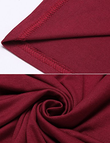 Locryz Women V-Neck Short Sleeve Ruched Pleated Front Casual Loose T-shirt Top Blouse (L, Wine Red)