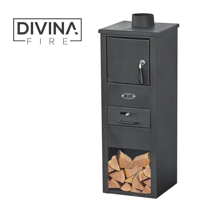 title=Divina Fire Stufa a legna 5-7 Kw acciaio nera riscaldamento casa DF51694