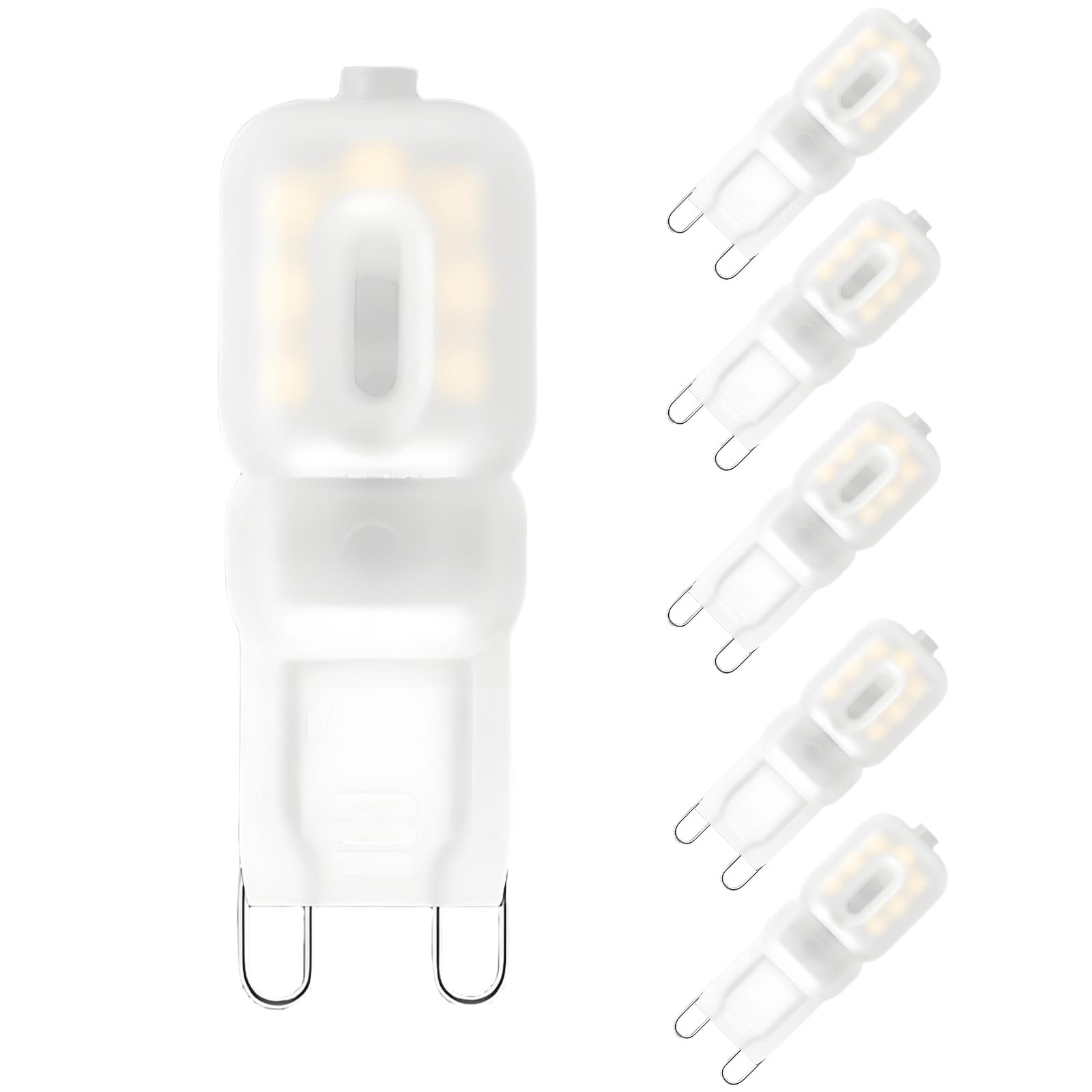 WULUN G9 LED Bulbs 3W Energy Saving Lamps with Frosted Plastic Cover, 6000K Cold White Light, Replace 30W Halogen Bulb, 300 Lumens, 360° Beam Angle, AC 220V, Non Dimmable, Pack of 6