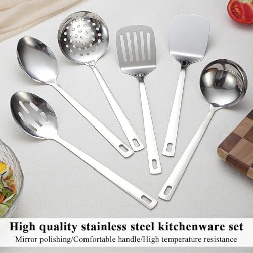 Juego de utensilios de cocina 6 piezas, acero inoxidable juego de espátulas para herramientas de cocina de alta resistencia, accesorios de cocina esenciales para el hogar