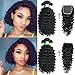Brazilian Hair Deep wave 3 Bundles with Closure(10 12 14 + 10) Curly Virgin Hair Bundles with 4x4 Free Part Closure Unprocessed Deep Curly Human Hair Extension Natural Color for Black Women