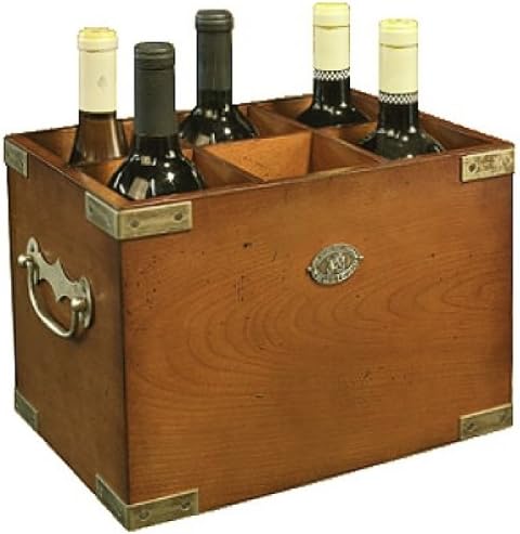 ProPassione Bottle Box for 6 bottles, antique design, solid wood, honey, brass hardware, h 23 x w 34 x d 22 cm