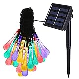 Solar Strings Lights, 20 Feet 20 LED Water Drop Solar Fairy Lights, Waterproof Lights for Garden, Patio, Yard, Home, Parties- Multi Color
