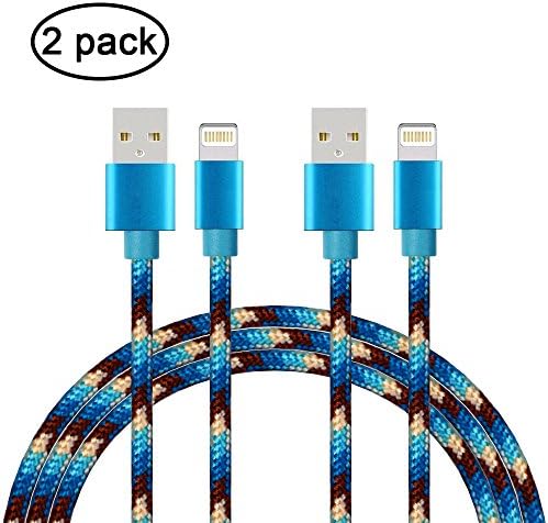 Gulf W iPhone Charger 2Pack 3M Nylon Braided Lightning to USB Charge and Sync Cable Cord Compatible with iPhone 7/7 plus/SE/5/6/6s/Plus/iPad Mini/Air/Pro (2pack 3M Camouflage blue)