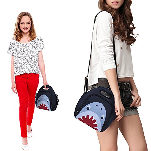 Neoprene Lunch Bag, Anyshock Insulated Lunch Tote Bento Box Organizer with Zipper Pocket Adjustable Shoulder Strap Outdoor Travel Picnic Carry Case For Women Men Kids Girls Adults (Shark)