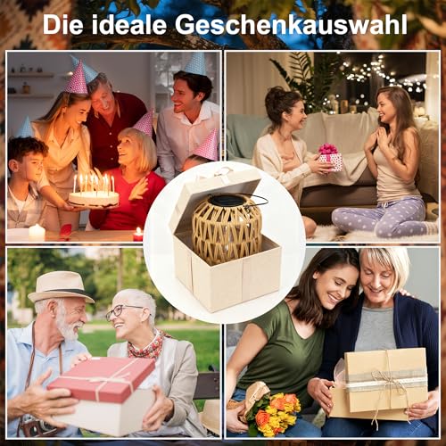 Solar Lantern for Outdoors, Pack of 2, Boho Decorative Outdoor Solar Lanterns, Weatherproof, Rattan Solar Lights for Outdoor Garden, Hanging/Standing for Patio, Garden, Courtyard, Balcony, Decorative