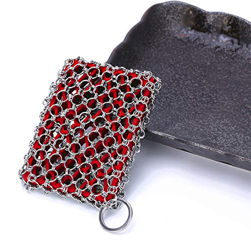 Cast Iron Skillet Cleaner Brush,Premium 316L Stainless Steel Chainmail Cleaning Scrubber Set with Silicone Insert,Kitchen Brush for Sink,Pot, Pan, Pre-Seasoned Pan,Dutch Ovens Waffle Pans Scraper