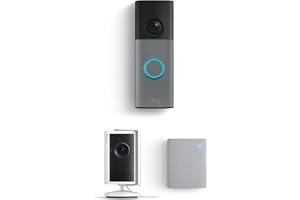 Ring Battery Doorbell (newest model), Speckled Gray with Indoor Cam Plus, White and Chime (newest model)